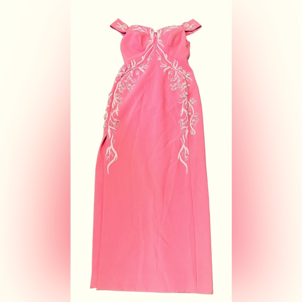 ZAC POSEN**Elegant Pink Gown with White Embroidery***US 12 $6995 NWT - Picture 4 of 7
